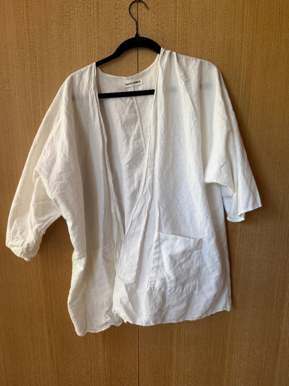Rachel Craven White linen kimono w/ pockets